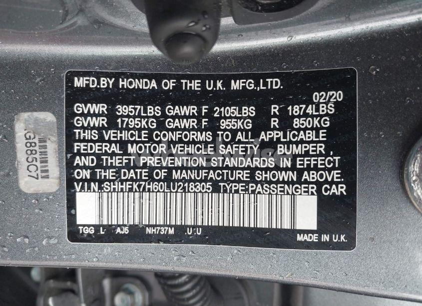 Photo 9 of 2020 Honda Civic EX (VIN SHHFK7H60LU218305)