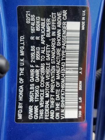 Photo 10 of 2021 HONDA CIVIC EX (VIN SHHFK7H60MU413743)