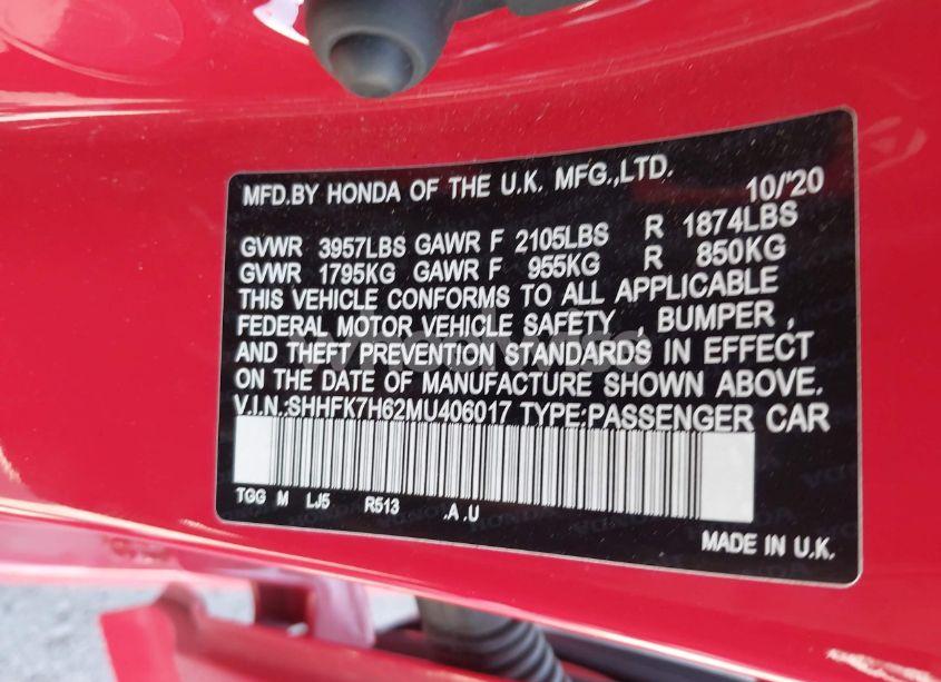 Photo 9 of 2021 Honda Civic EX (VIN SHHFK7H62MU406017)