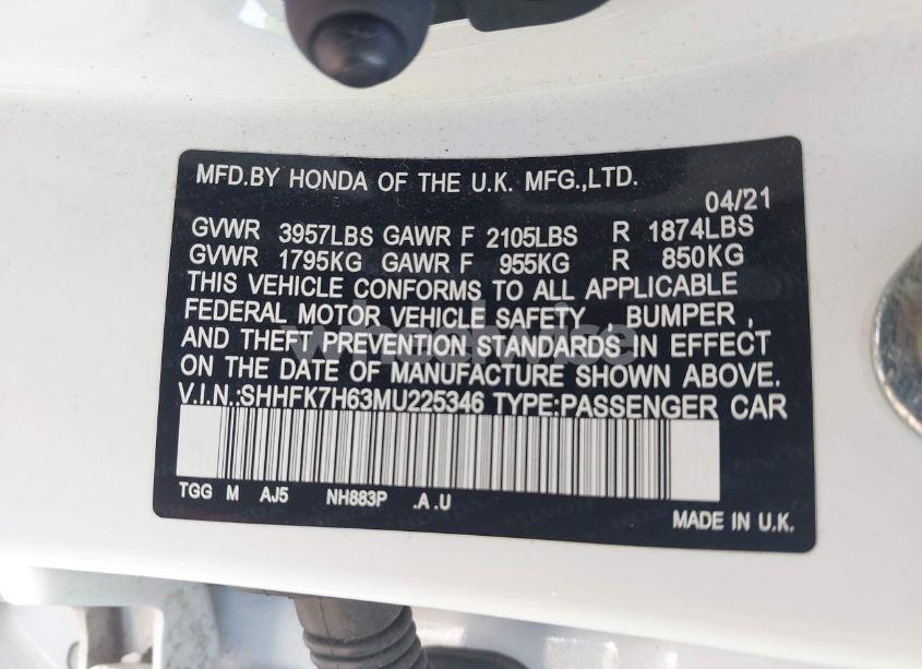 Photo 9 of 2021 Honda Civic EX (VIN SHHFK7H63MU225346)