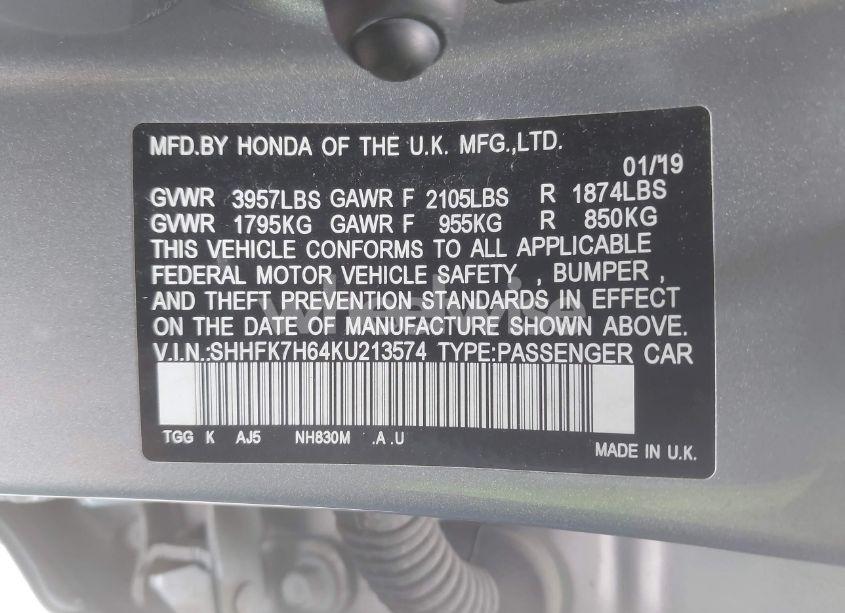 Photo 9 of 2019 Honda Civic EX (VIN SHHFK7H64KU213574)