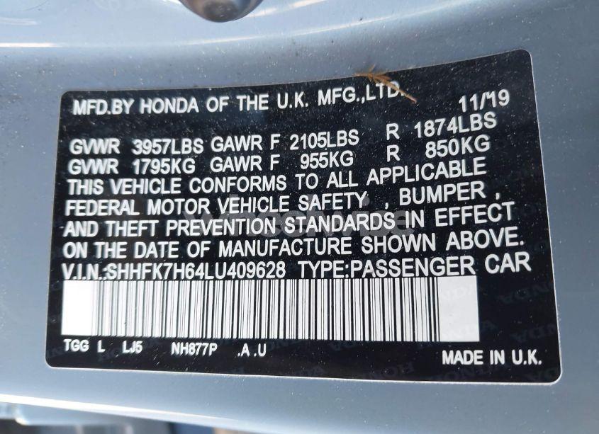 Photo 9 of 2020 Honda Civic EX (VIN SHHFK7H64LU409628)