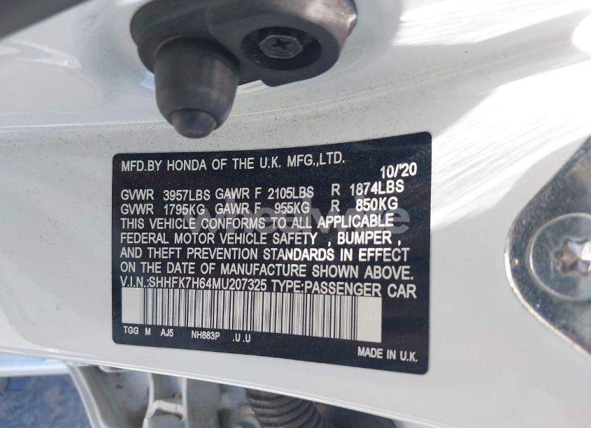 Photo 9 of 2021 Honda Civic EX (VIN SHHFK7H64MU207325)