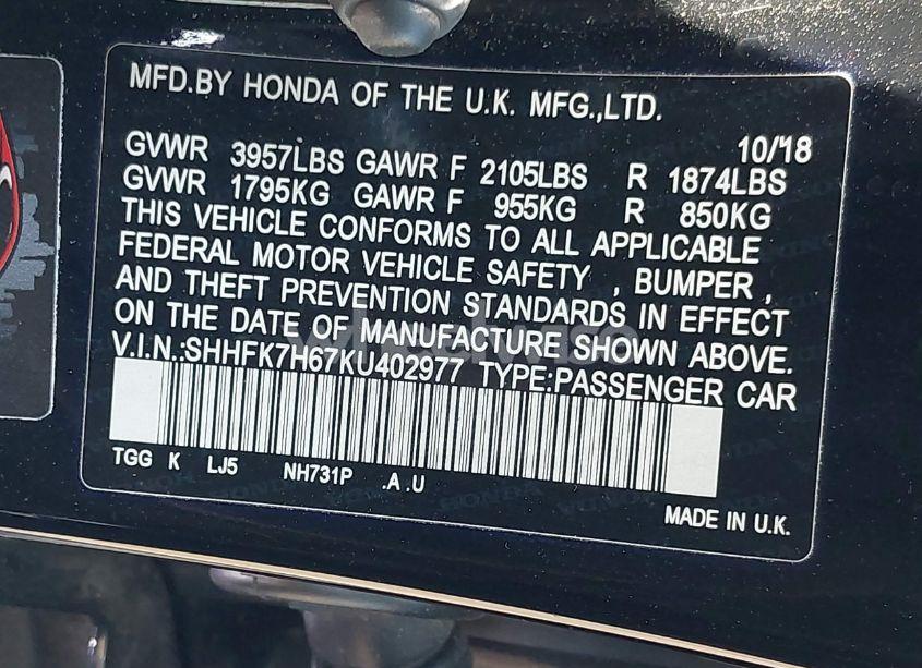 Photo 9 of 2019 Honda Civic EX (VIN SHHFK7H67KU402977)