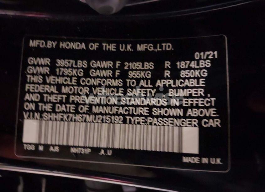 Photo 9 of 2021 Honda Civic EX (VIN SHHFK7H67MU215192)