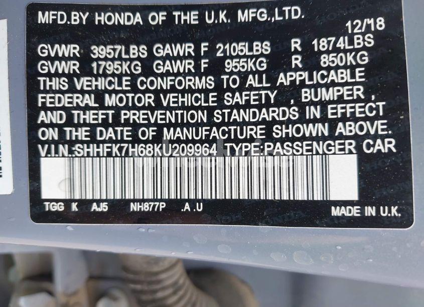 Photo 9 of 2019 Honda Civic EX (VIN SHHFK7H68KU209964)