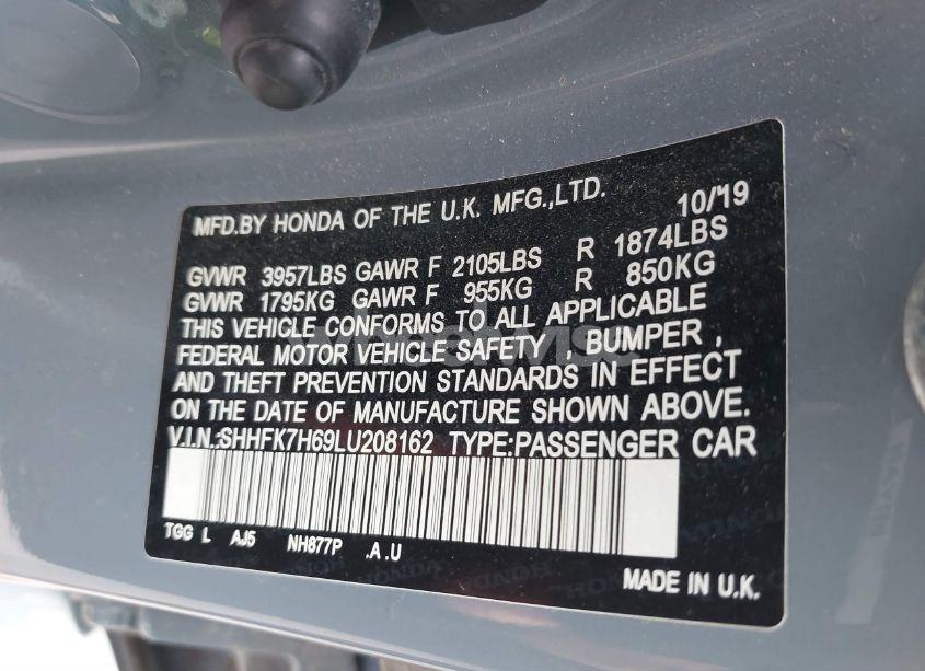 Photo 9 of 2020 Honda Civic EX (VIN SHHFK7H69LU208162)