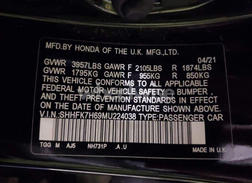 Photo 9 of 2021 Honda Civic EX (VIN SHHFK7H69MU224038)