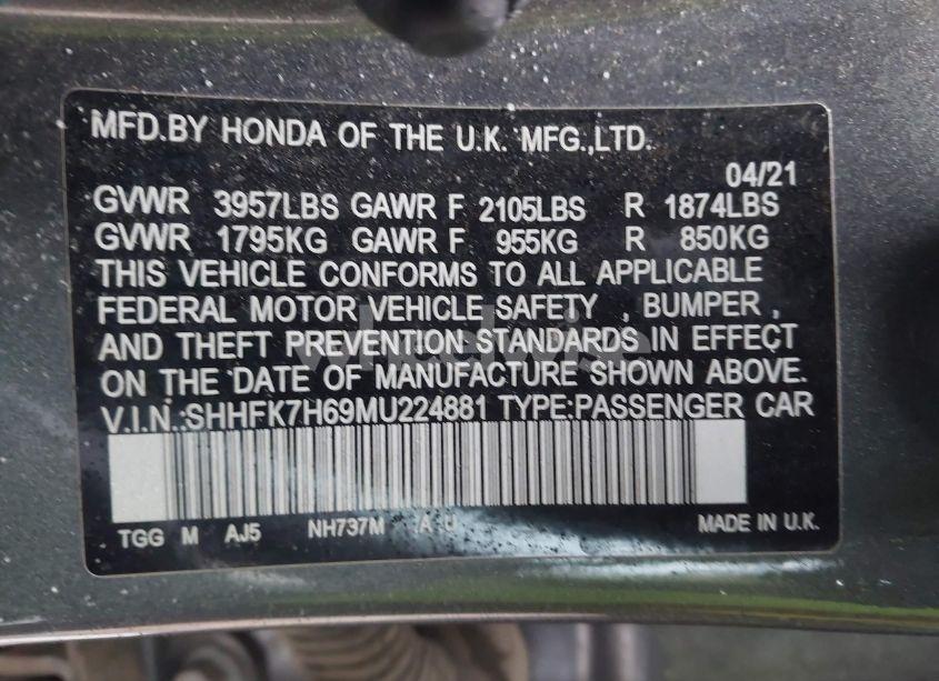 Photo 9 of 2021 Honda Civic EX (VIN SHHFK7H69MU224881)