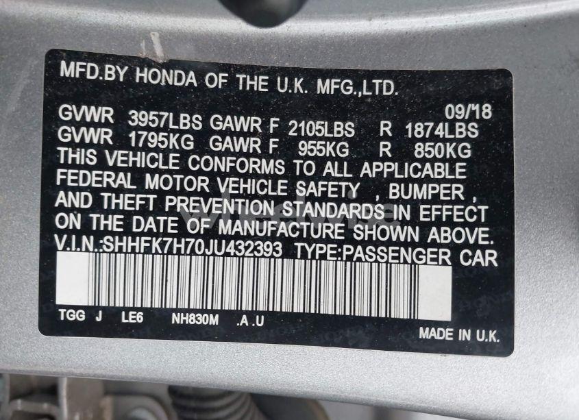 Photo 9 of 2018 Honda Civic EX-L (VIN SHHFK7H70JU432393)