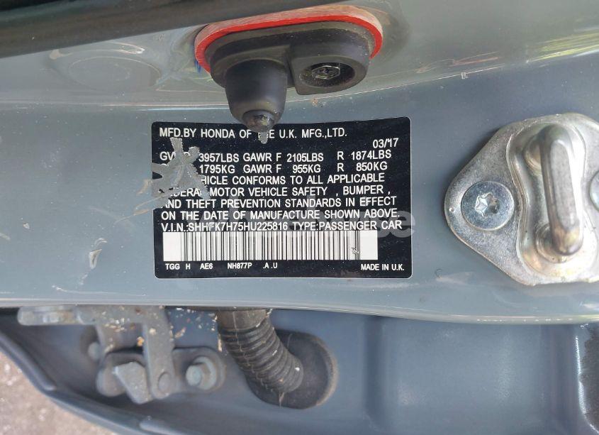 Photo 9 of 2017 Honda Civic EX-L (VIN SHHFK7H75HU225816)