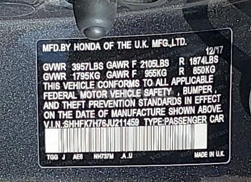 Photo 9 of 2018 Honda Civic EX-L (VIN SHHFK7H76JU211459)