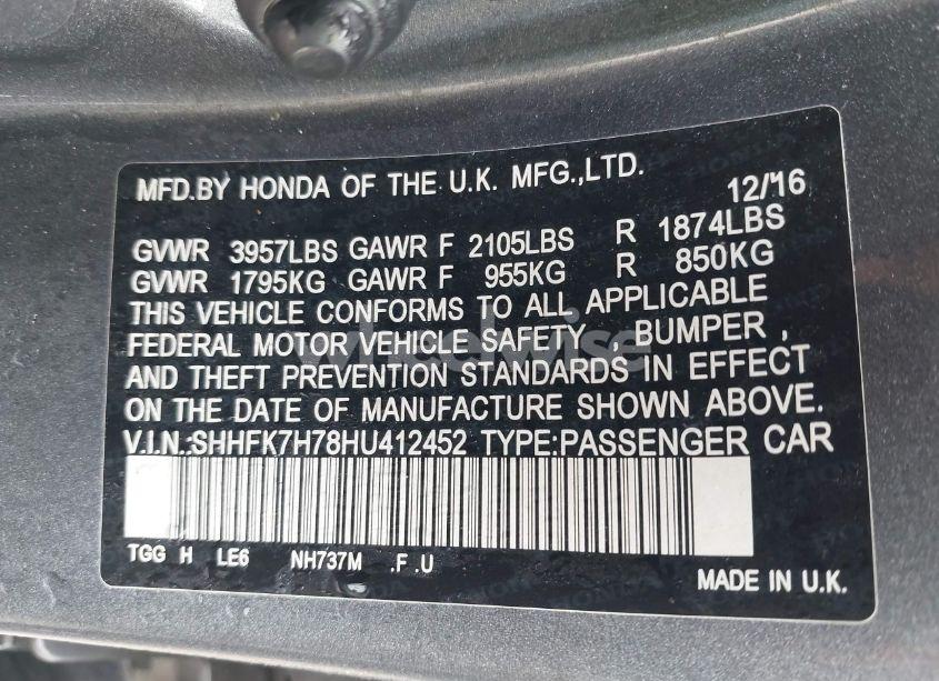 Photo 9 of 2017 Honda Civic EX-L (VIN SHHFK7H78HU412452)