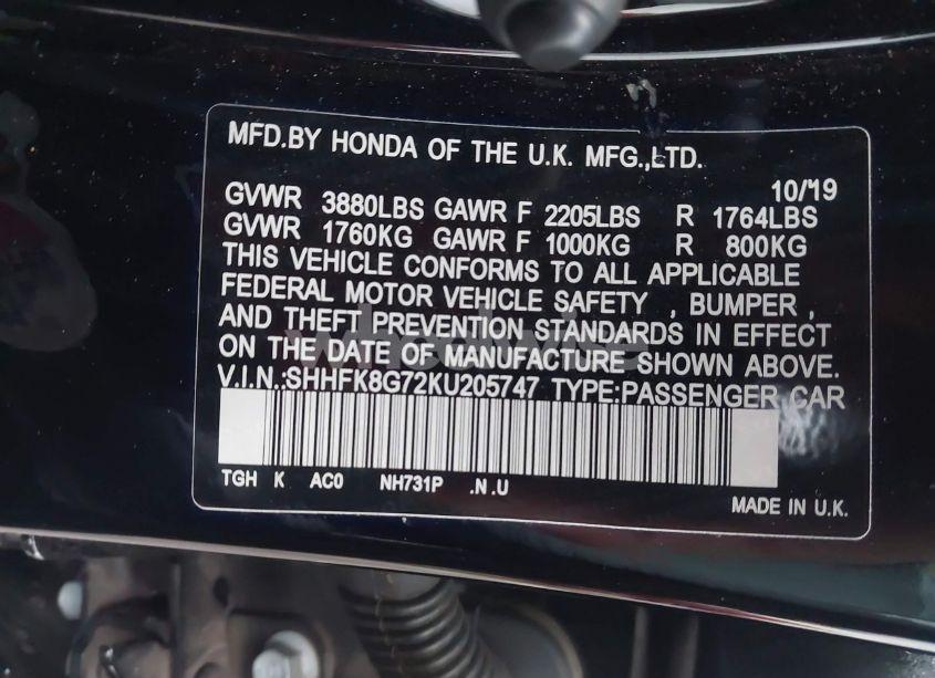 Photo 9 of 2019 Honda Civic TYPE R TOURING (VIN SHHFK8G72KU205747)