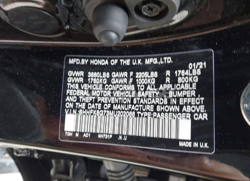 Photo 9 of 2021 Honda Civic TYPE R TOURING (VIN SHHFK8G73MU202066)