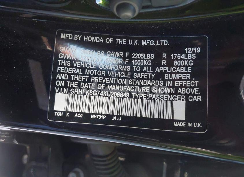 Photo 9 of 2019 Honda Civic TYPE R TOURING (VIN SHHFK8G74KU206849)