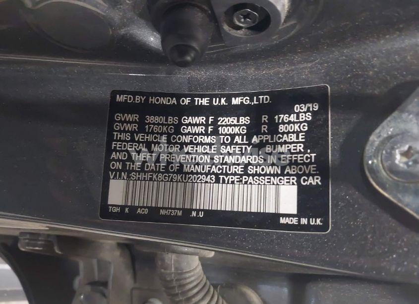 Photo 9 of 2019 Honda Civic TYPE R TOURING (VIN SHHFK8G79KU202943)