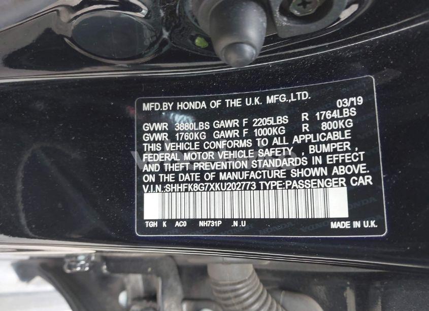 Photo 9 of 2019 Honda Civic TYPE R TOURING (VIN SHHFK8G7XKU202773)