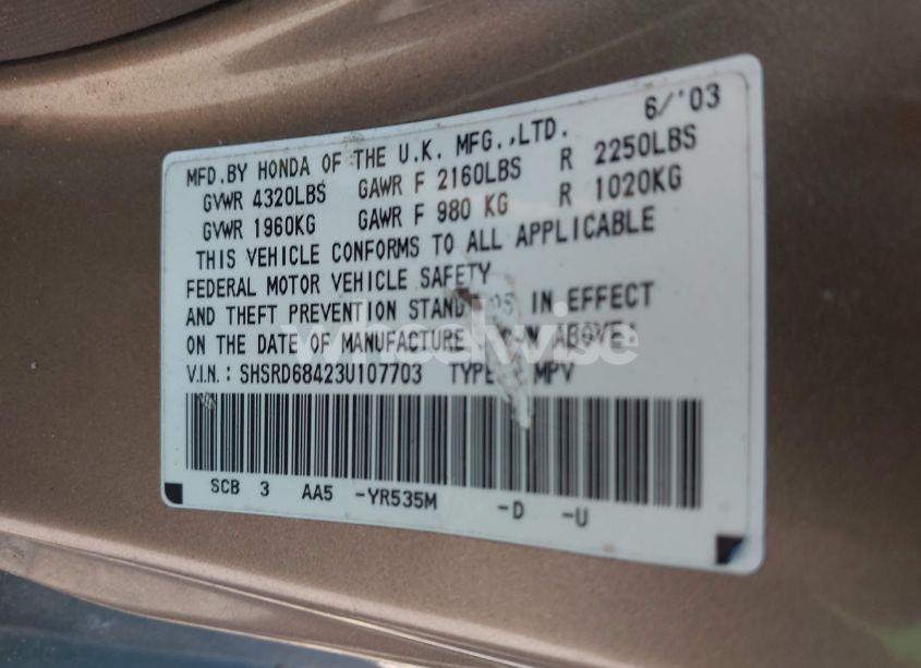 Photo 9 of 2003 Honda Cr-v LX (VIN SHSRD68423U107703)