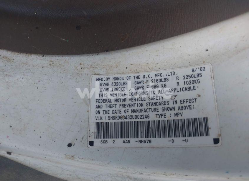 Photo 9 of 2002 Honda Cr-v LX (VIN SHSRD68432U002246)