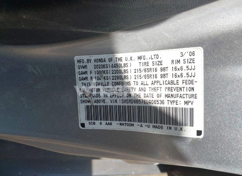 Photo 9 of 2006 Honda Cr-v LX (VIN SHSRD68576U406536)