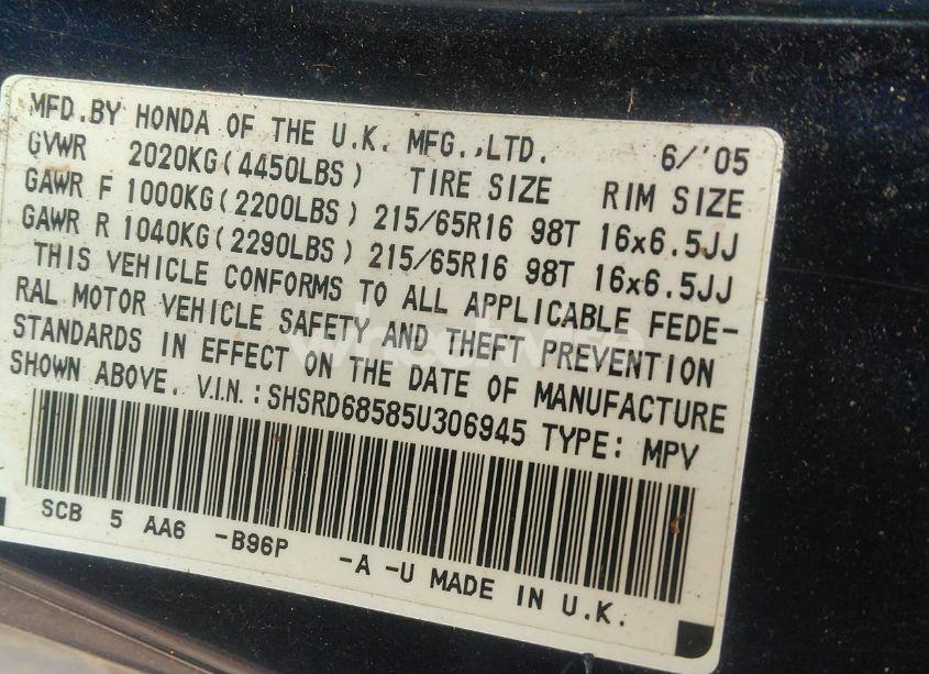Photo 9 of 2005 Honda Cr-v LX (VIN SHSRD68585U306945)