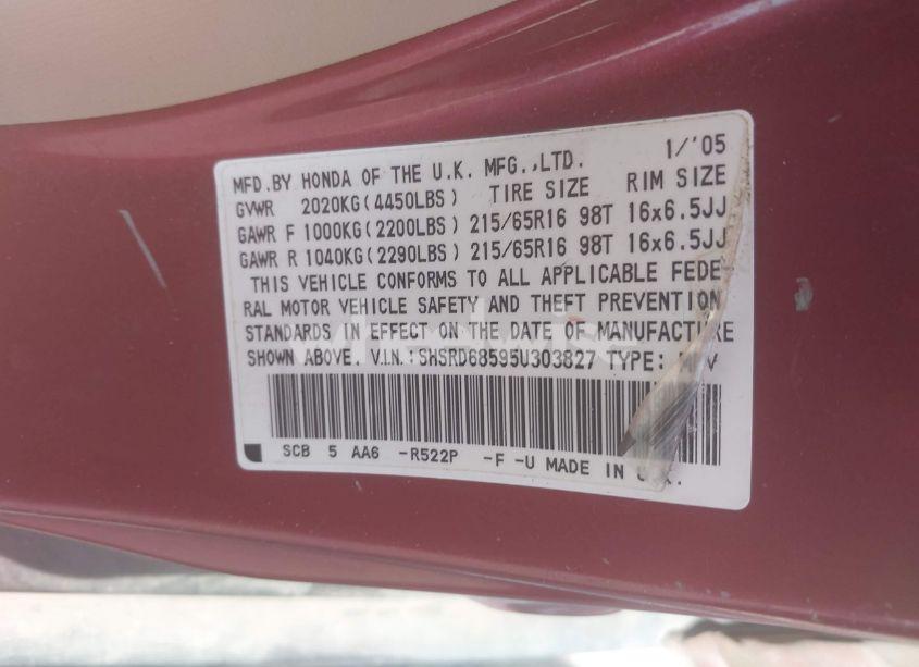 Photo 9 of 2005 Honda Cr-v LX (VIN SHSRD68595U303827)