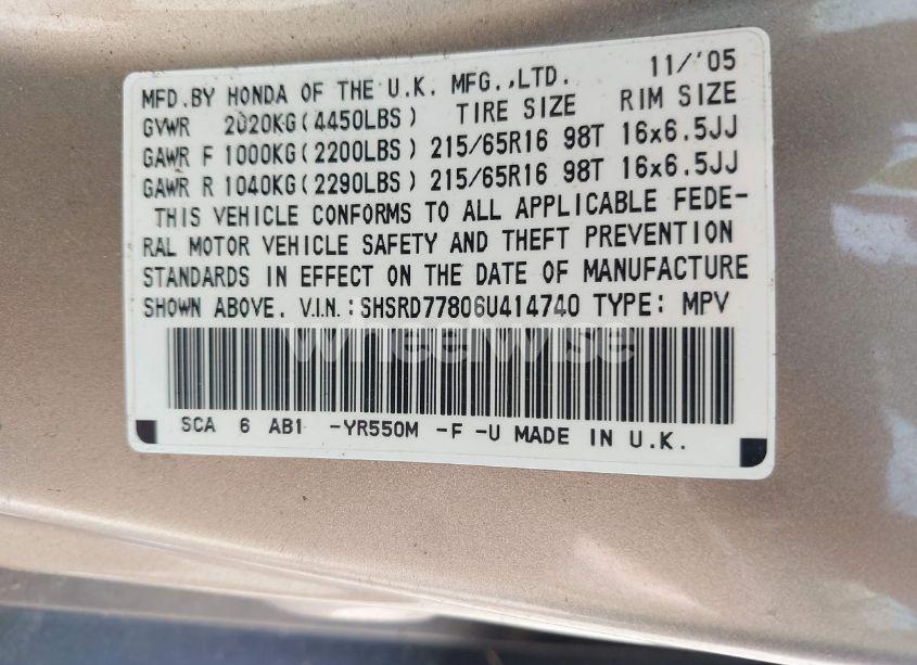 Photo 9 of 2006 Honda Cr-v EX (VIN SHSRD77806U414740)