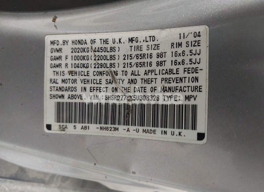 Photo 9 of 2005 Honda Cr-v EX (VIN SHSRD778X5U308326)