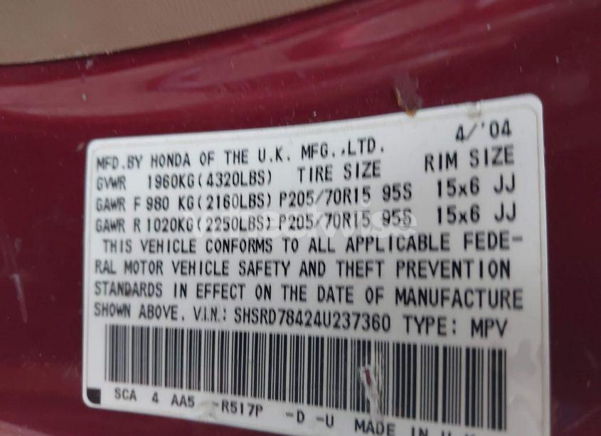 Photo 9 of 2004 Honda Cr-v LX (VIN SHSRD78424U237360)