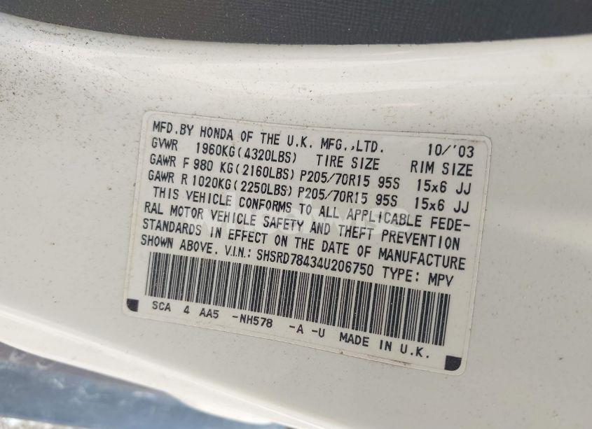 Photo 9 of 2004 Honda Cr-v LX (VIN SHSRD78434U206750)