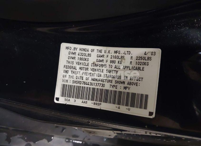 Photo 9 of 2003 Honda Cr-v LX (VIN SHSRD78443U137730)