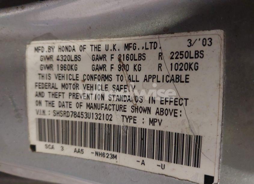 Photo 9 of 2003 Honda Cr-v LX (VIN SHSRD78453U132102)