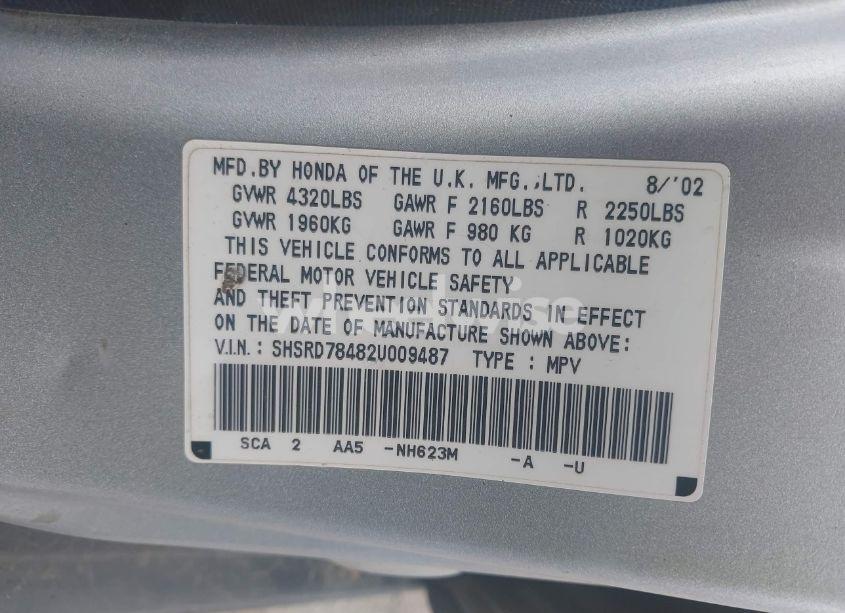 Photo 9 of 2002 Honda Cr-v LX (VIN SHSRD78482U009487)