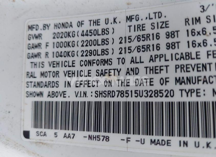 Photo 9 of 2005 Honda Cr-v LX (VIN SHSRD78515U328520)