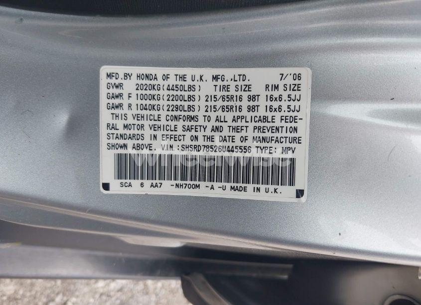 Photo 9 of 2006 Honda Cr-v LX (VIN SHSRD78526U445556)
