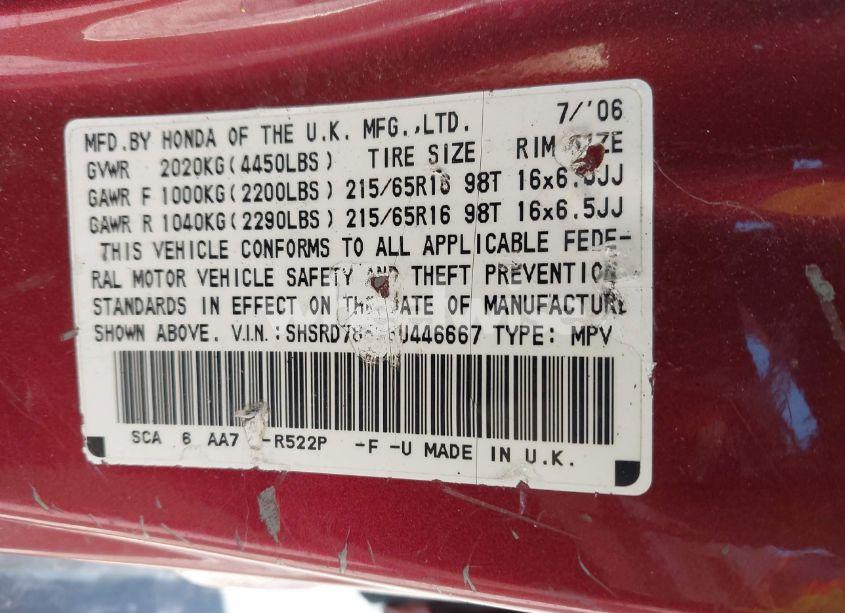 Photo 9 of 2006 Honda Cr-v LX (VIN SHSRD78556U446667)