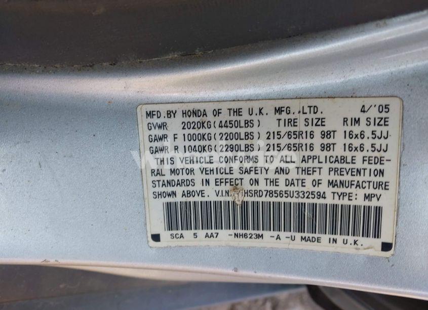 Photo 9 of 2005 Honda Cr-v LX (VIN SHSRD78565U332594)