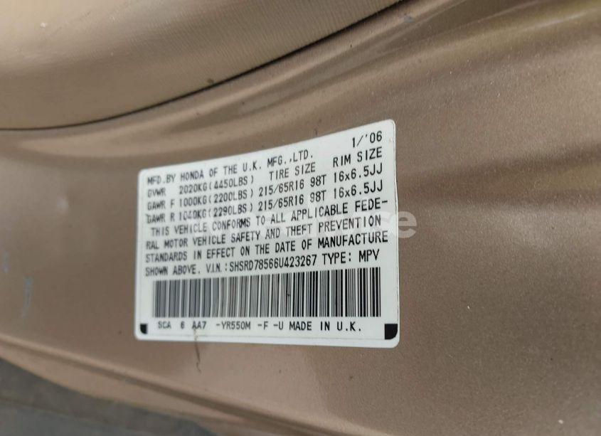 Photo 9 of 2006 Honda Cr-v LX (VIN SHSRD78566U423267)