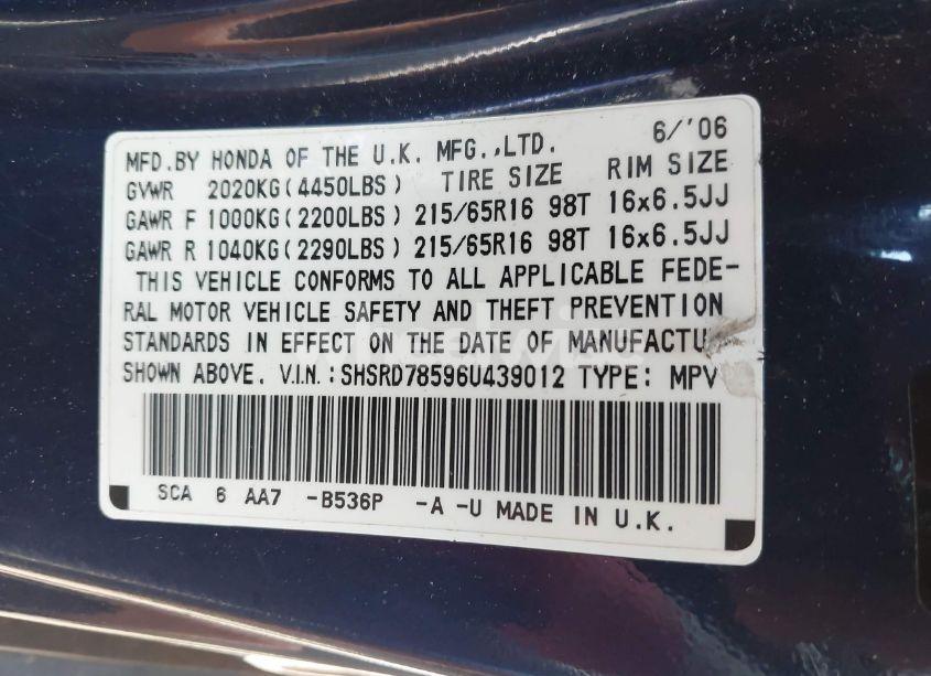 Photo 9 of 2006 Honda Cr-v LX (VIN SHSRD78596U439012)