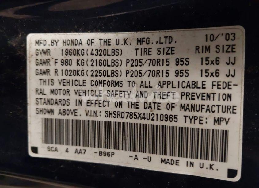 Photo 9 of 2004 Honda Cr-v LX (VIN SHSRD785X4U210965)