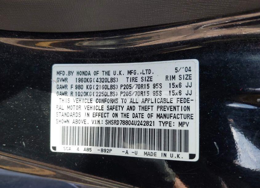 Photo 9 of 2004 Honda Cr-v EX (VIN SHSRD78804U242821)