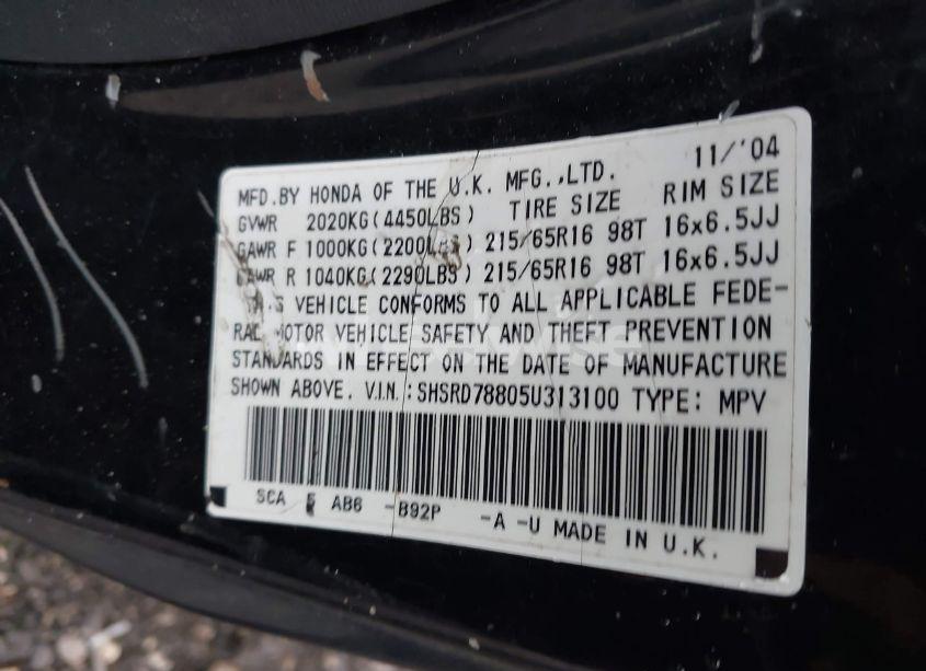 Photo 9 of 2005 Honda Cr-v EX (VIN SHSRD78805U313100)