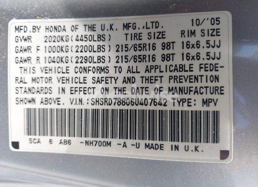 Photo 9 of 2006 Honda Cr-v EX (VIN SHSRD78806U407642)