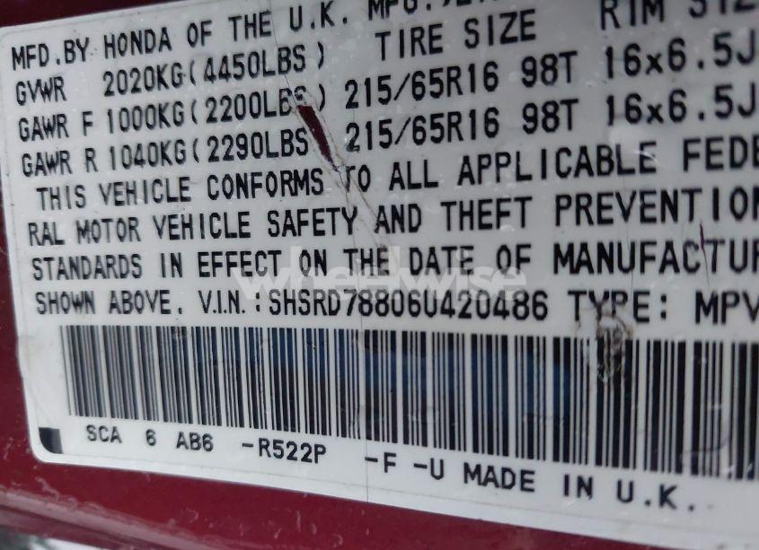 Photo 9 of 2006 Honda Cr-v EX (VIN SHSRD78806U420486)