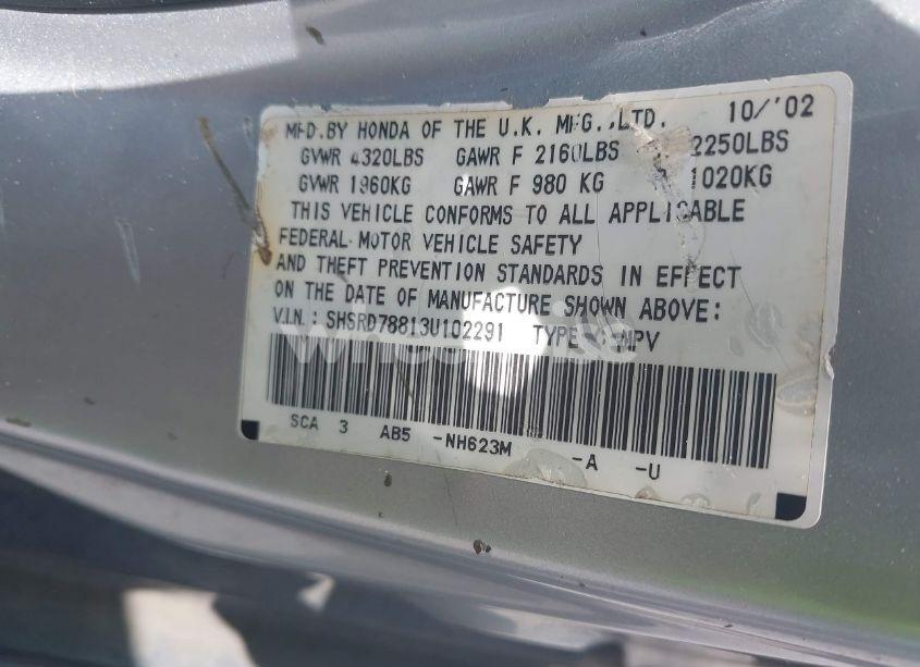 Photo 9 of 2003 Honda Cr-v EX (VIN SHSRD78813U102291)