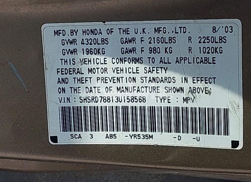 Photo 9 of 2003 Honda Cr-v EX (VIN SHSRD78813U158568)