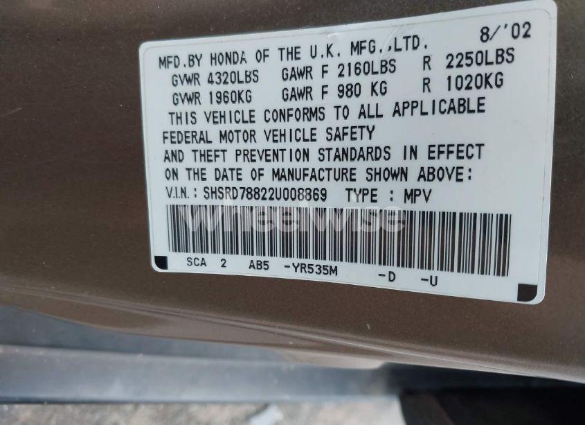 Photo 9 of 2002 Honda Cr-v EX (VIN SHSRD78822U008869)