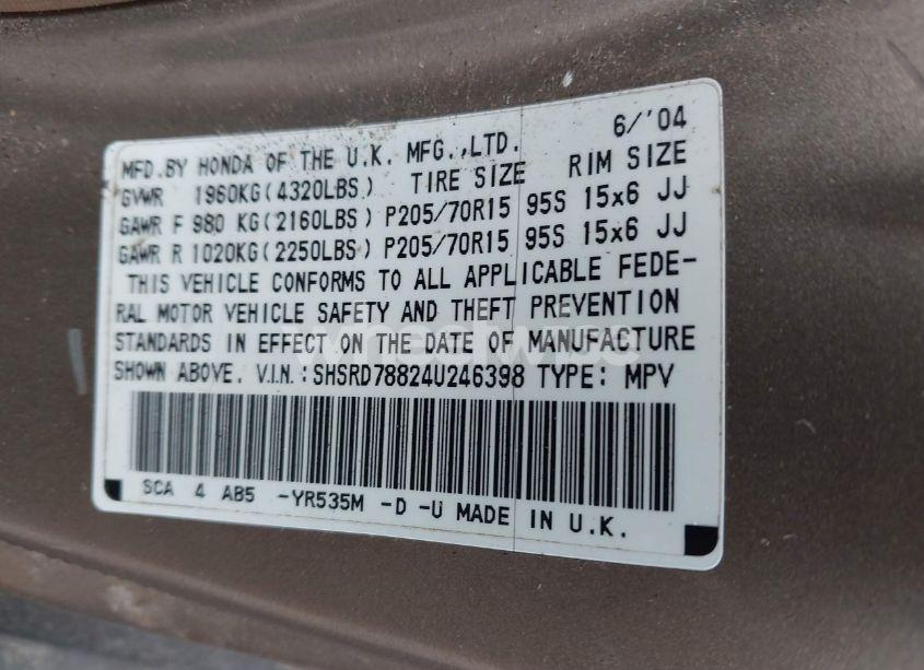 Photo 9 of 2004 Honda Cr-v EX (VIN SHSRD78824U246398)