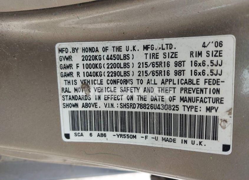 Photo 9 of 2006 Honda Cr-v EX (VIN SHSRD78826U430825)